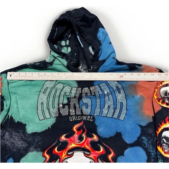 Rockstar Original Hoodie Mens XL Tie Dye Skull/Flames Sweatshirt Concert Tour - Picture 5 of 8